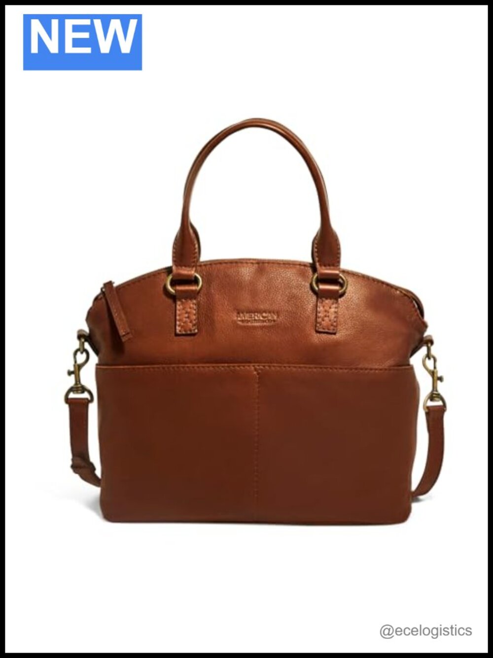 Genuine Leather Dome Satchel Crossbody Bag with Adjustable Strap